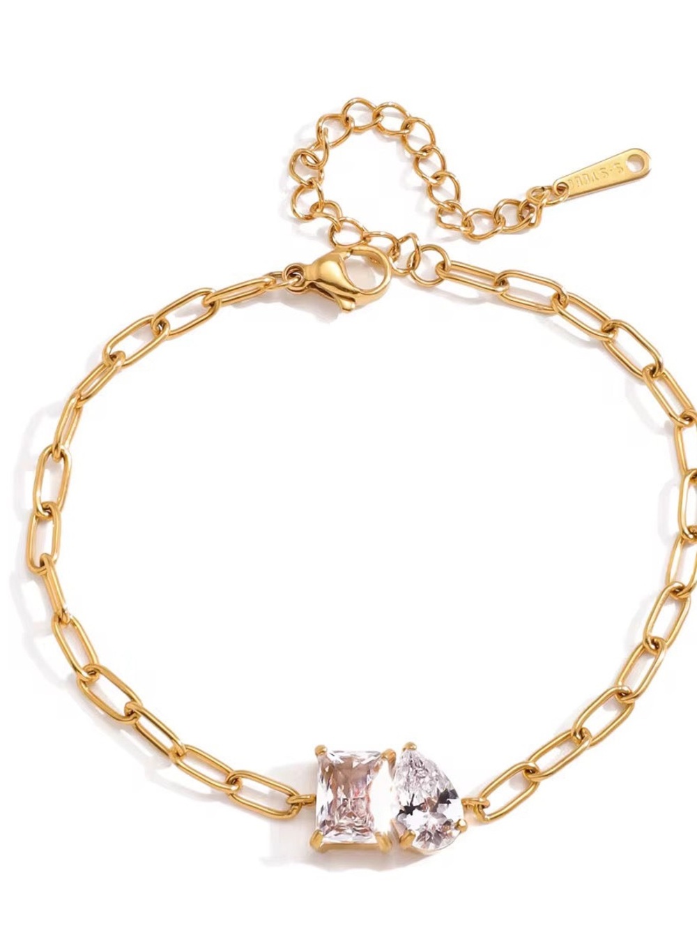 Gold Chain Bracelet with Pink Cubic Zirconia Accent - Unbranded